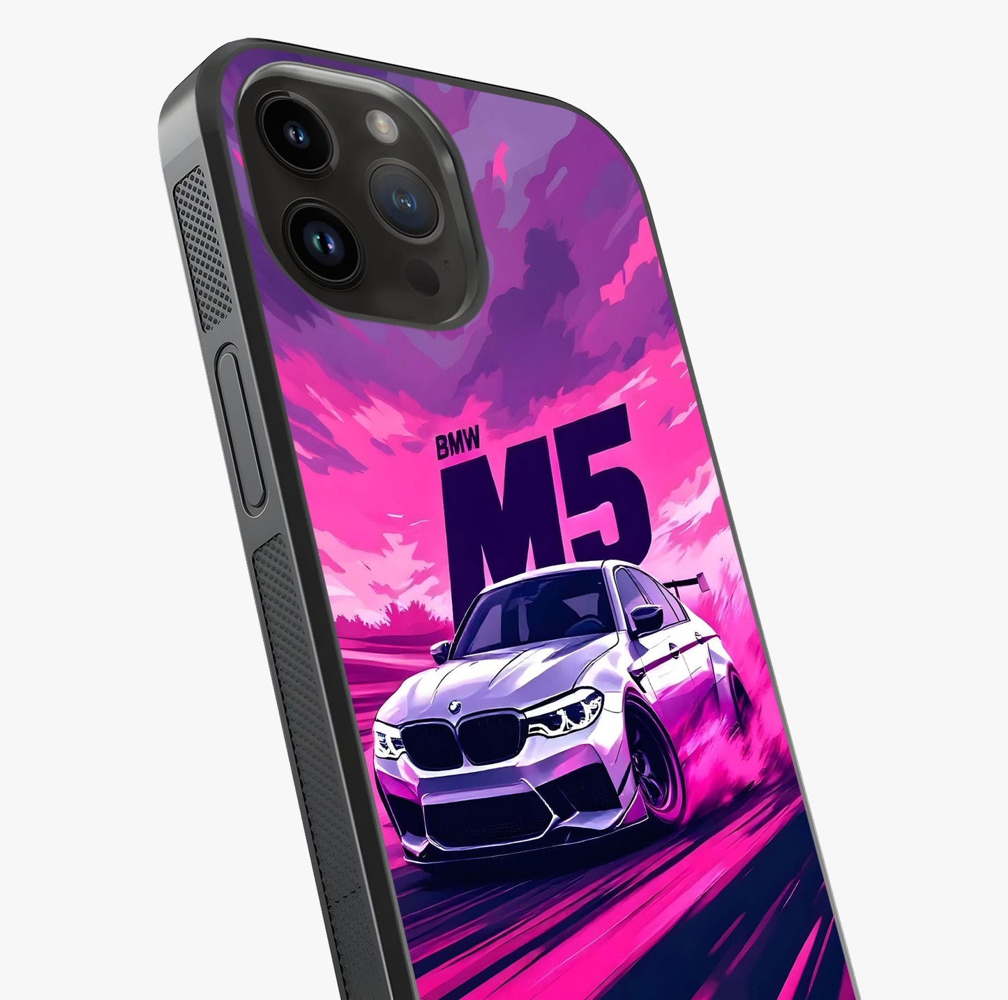 Velocity Drift Pulse Glass Case captured at a warm angle highlighting gloss, texture and premium glass finish.