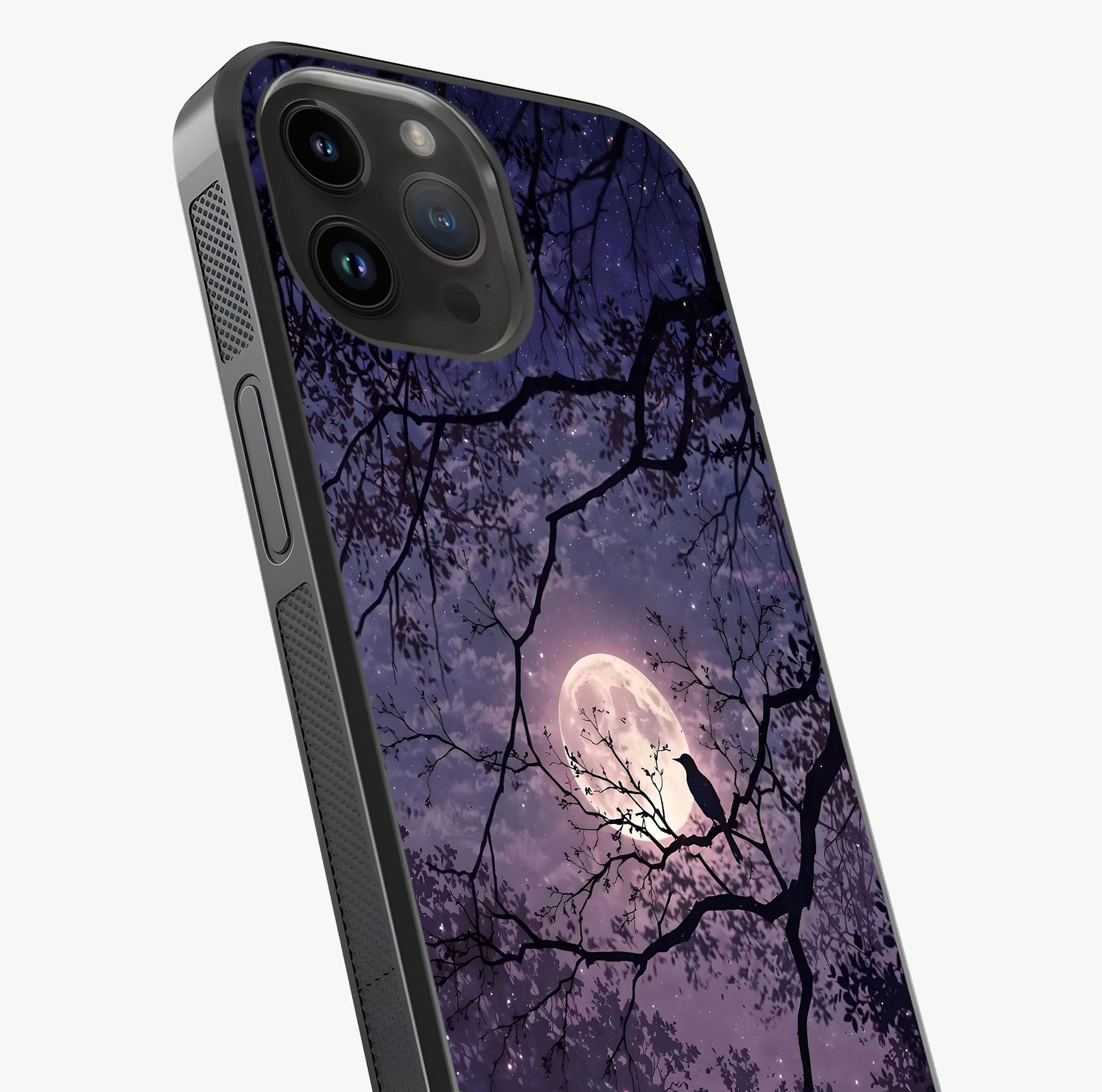 Whispering Moon Silence Glass Case captured at a warm angle highlighting gloss, texture and premium glass finish.