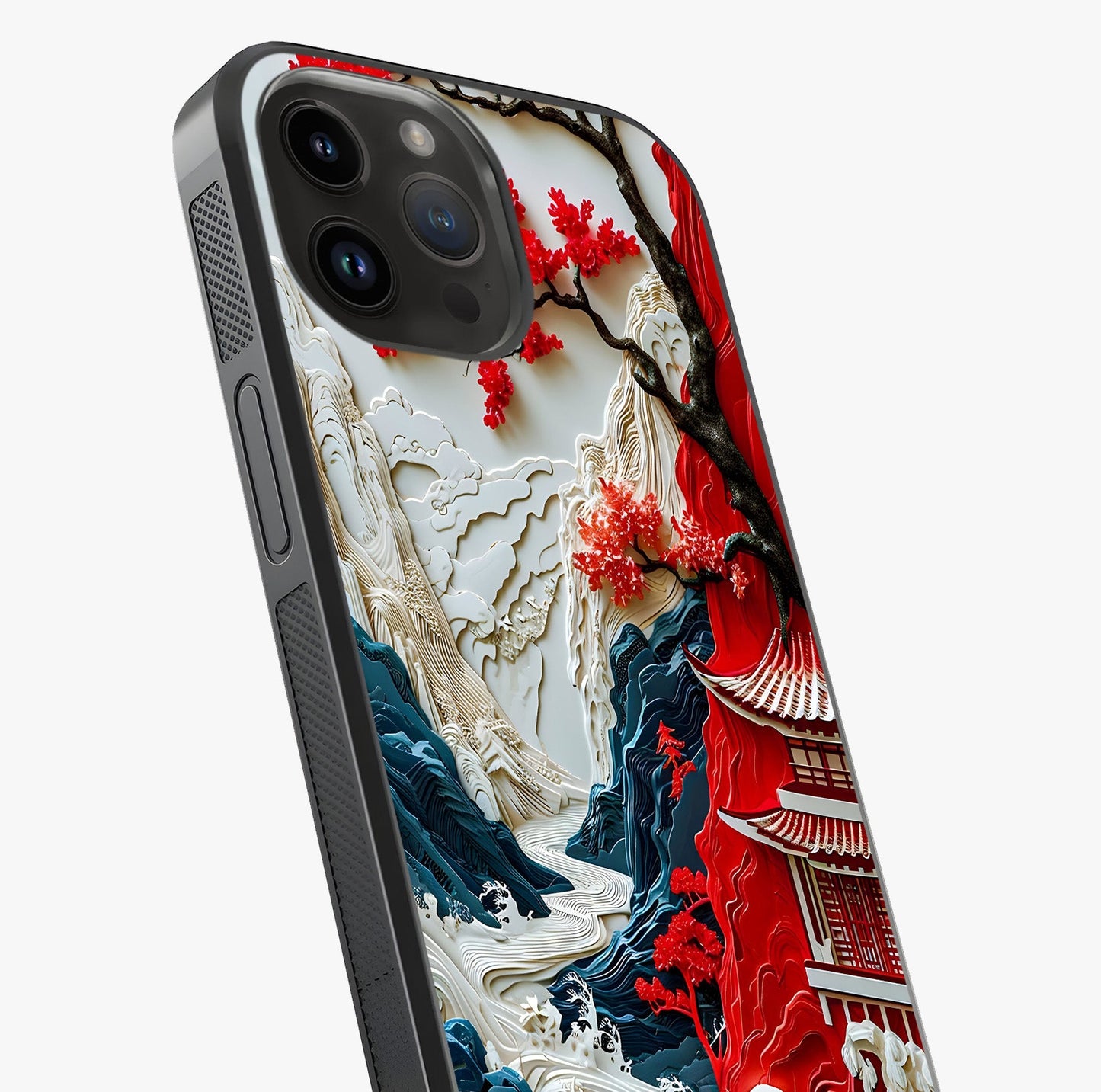 Whispers Of Sakura Waves Glass Case captured at a warm angle highlighting gloss, texture and premium glass finish.