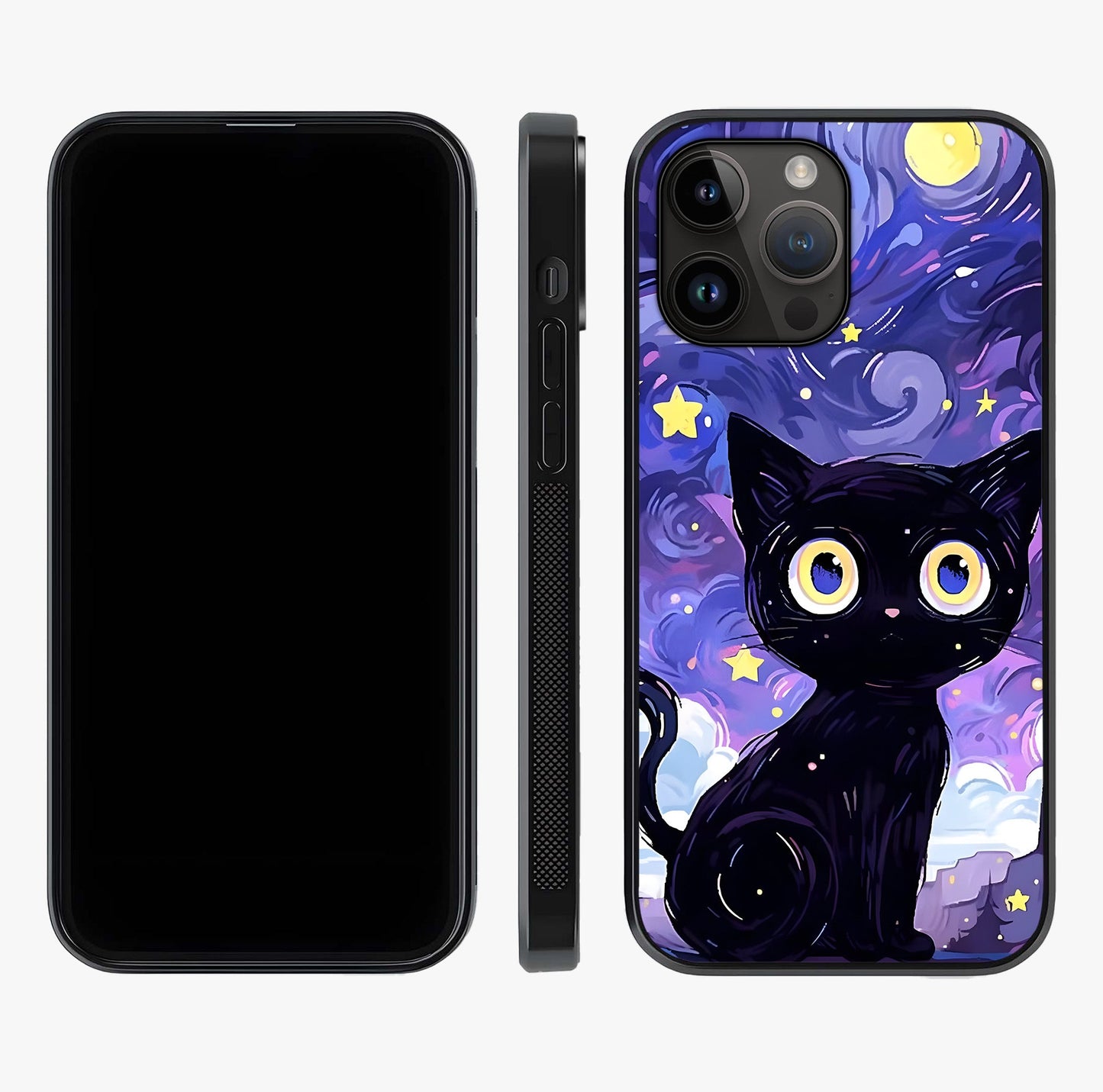 Abstract Cat Art Glass Case displayed upright for full design visibility and premium finish.