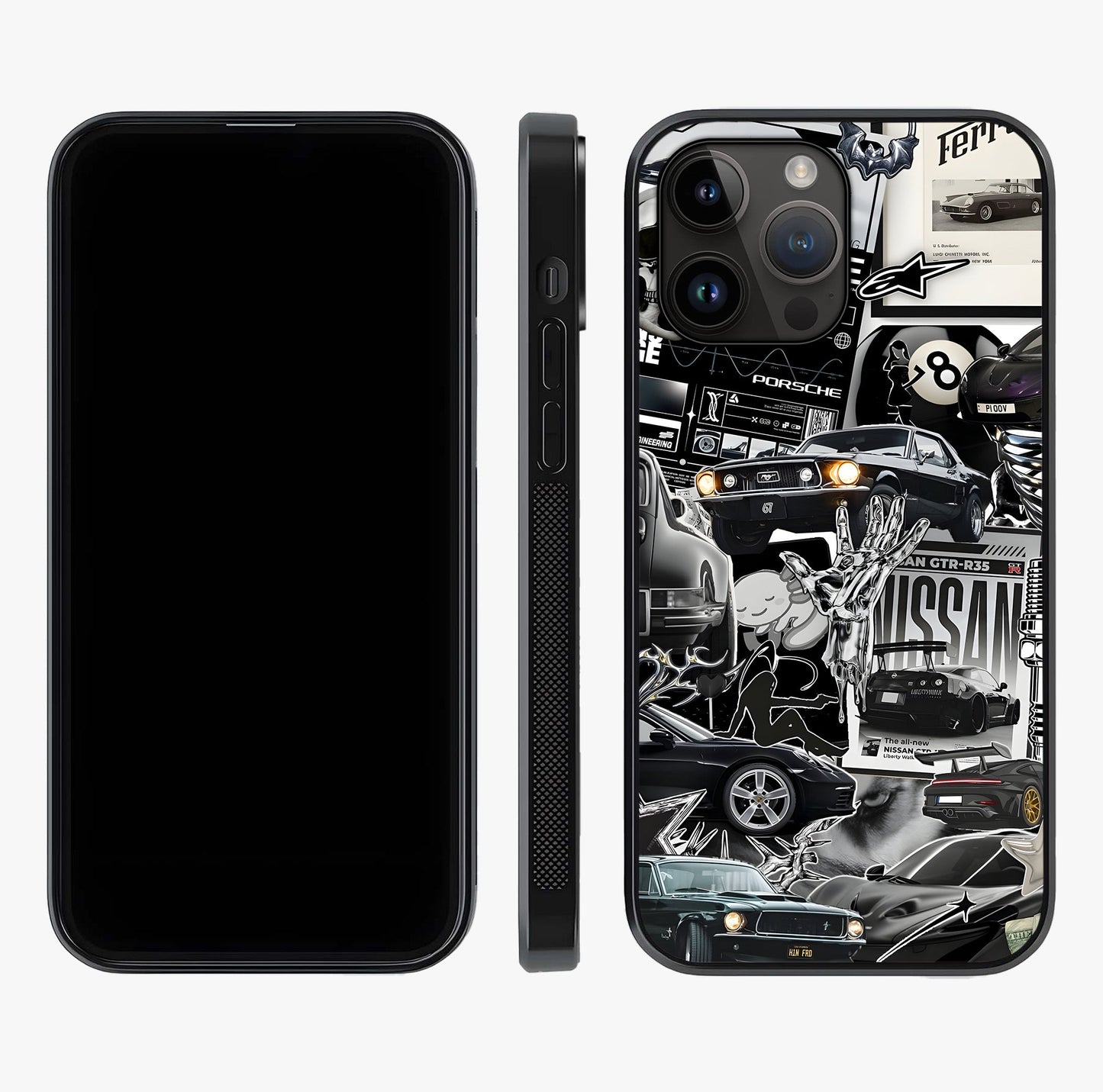 Aesthetic Dark Love Glass Case displayed upright for full design visibility and premium finish.