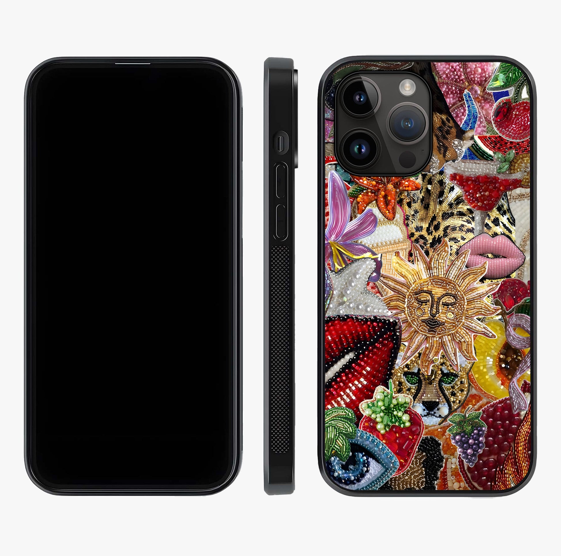 Beaded Fashion Jungle Glass Case displayed upright for full design visibility and premium finish.