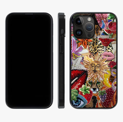 Beaded Fashion Jungle Glass Case displayed upright for full design visibility and premium finish.