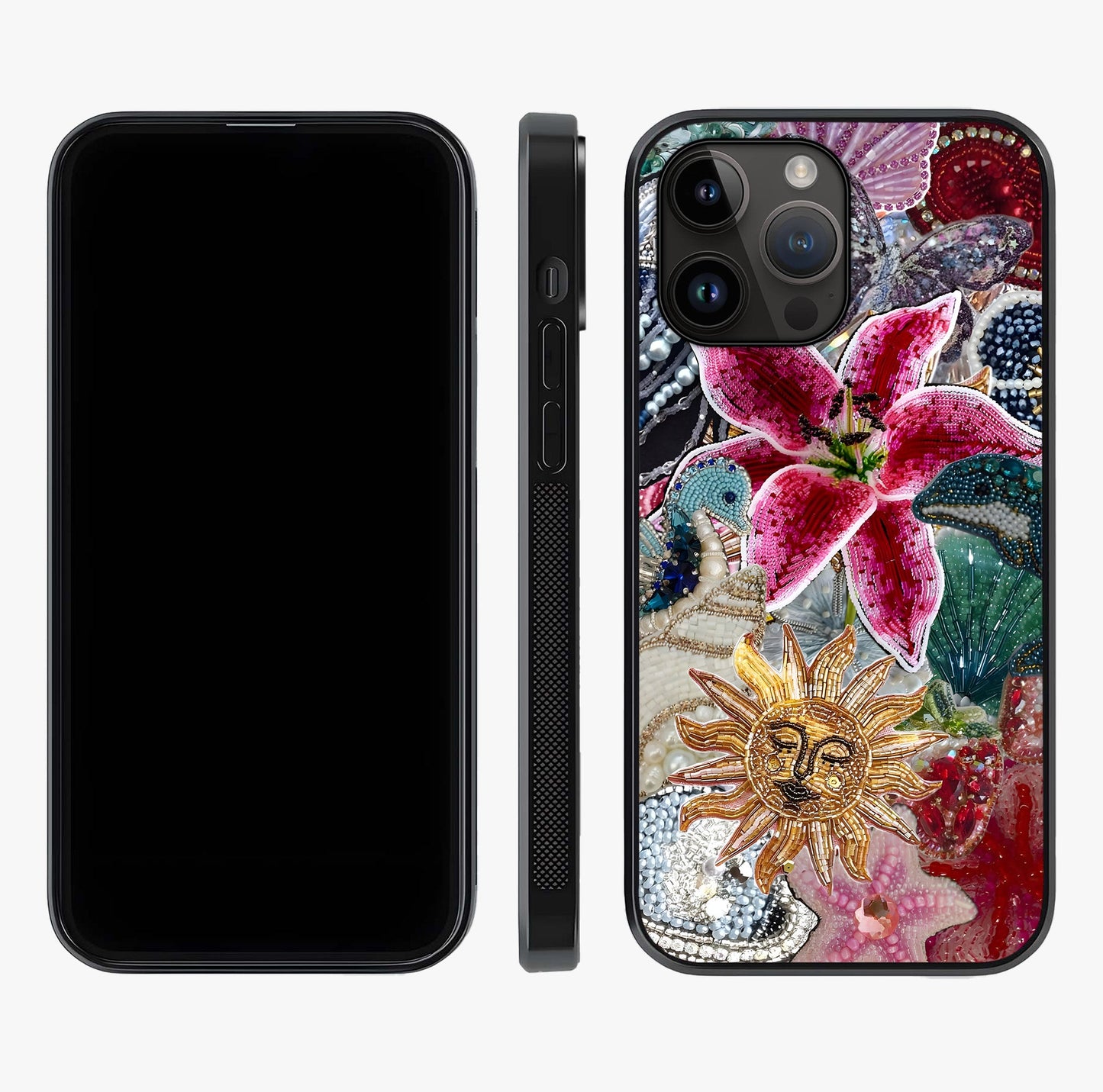 Beaded Garden Fantasy Glass Case displayed upright for full design visibility and premium finish.