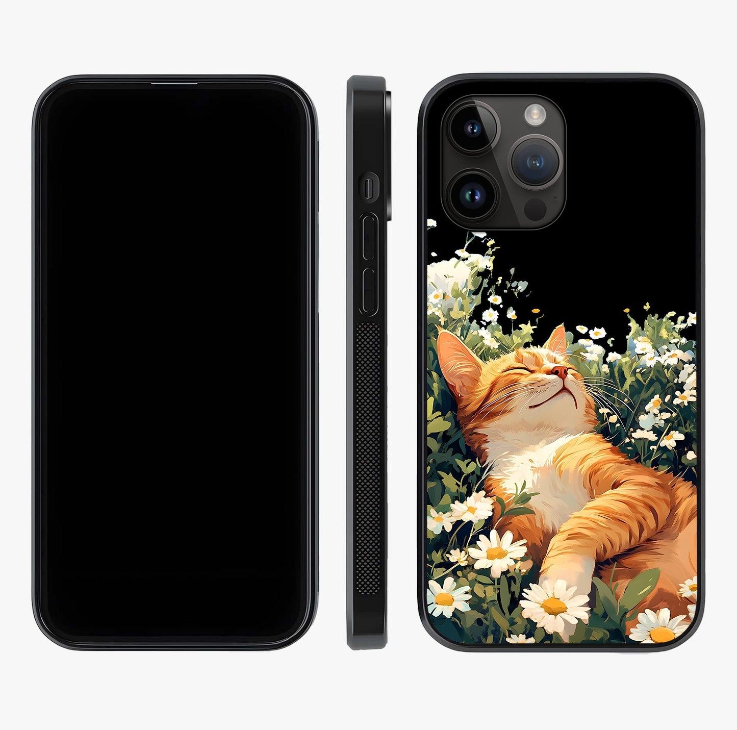 Blissful Bloom Cat Glass Case displayed upright for full design visibility and premium finish.