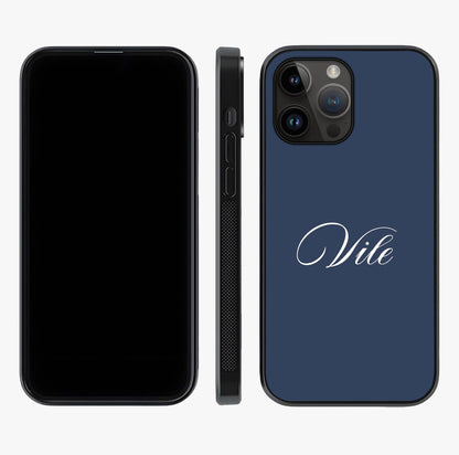 Blue Background Personalized Custom Name Glass Case displayed upright for full design visibility and premium finish.
