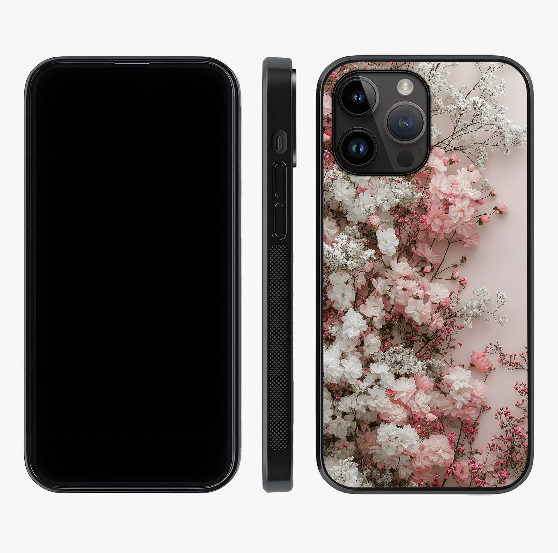 Blush Blossom Cloud Glass Case displayed upright for full design visibility and premium finish.
