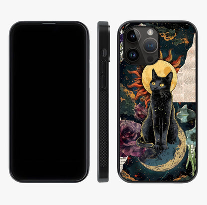 Celestial Black Cat Glass Case displayed upright for full design visibility and premium finish.