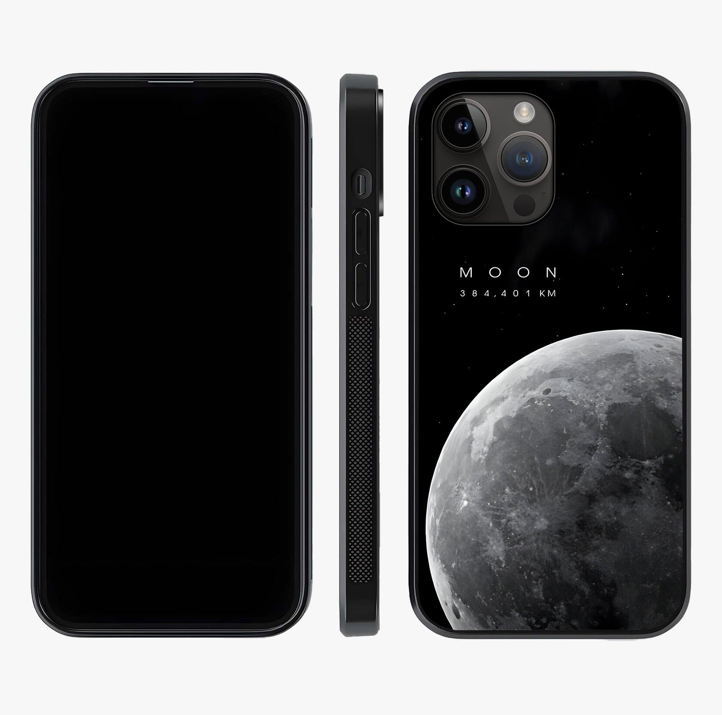 Cosmic Moon Glow Glass Case displayed upright for full design visibility and premium finish.
