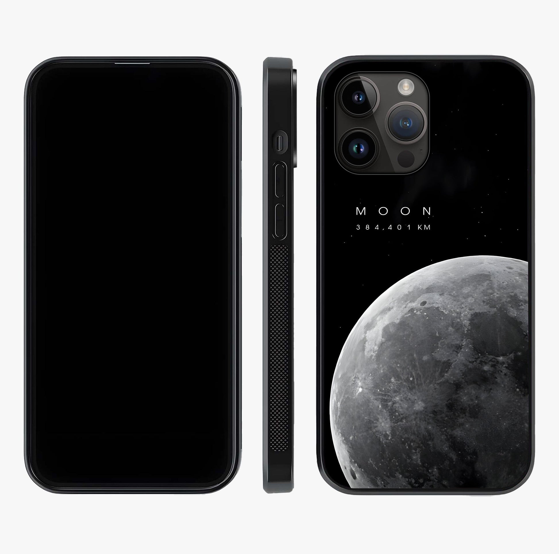Cosmic Moon Glow Glass Case displayed upright for full design visibility and premium finish.