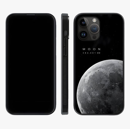 Cosmic Moon Glow Glass Case displayed upright for full design visibility and premium finish.