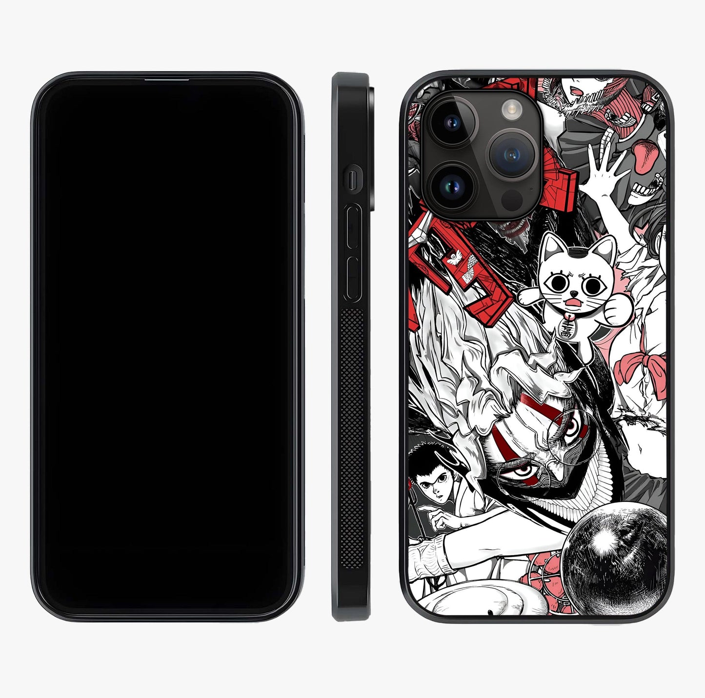 Crimson Chaos Panel Glass Case displayed upright for full design visibility and premium finish.