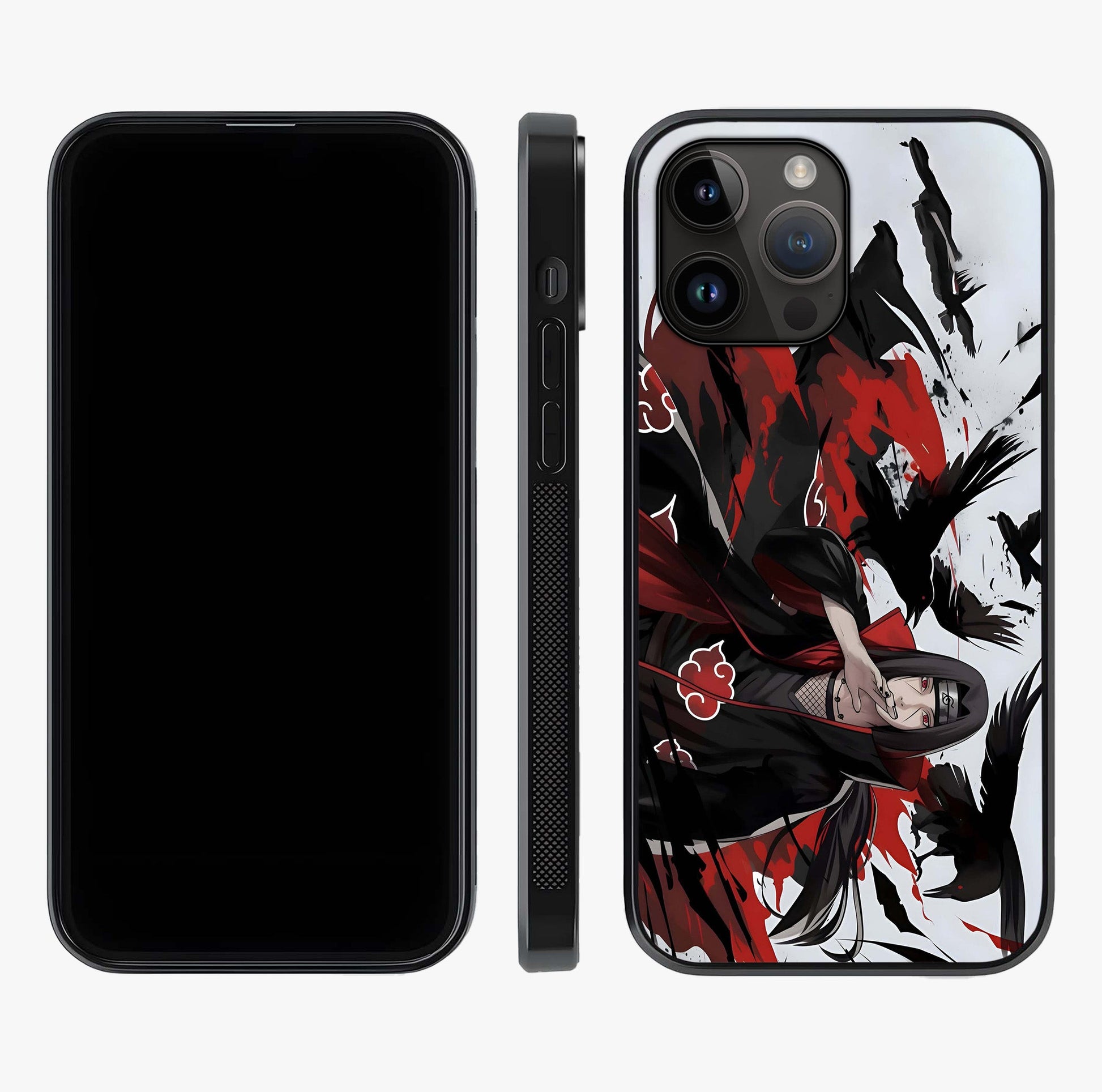 Crimson Crow Illusion Glass Case displayed upright for full design visibility and premium finish.