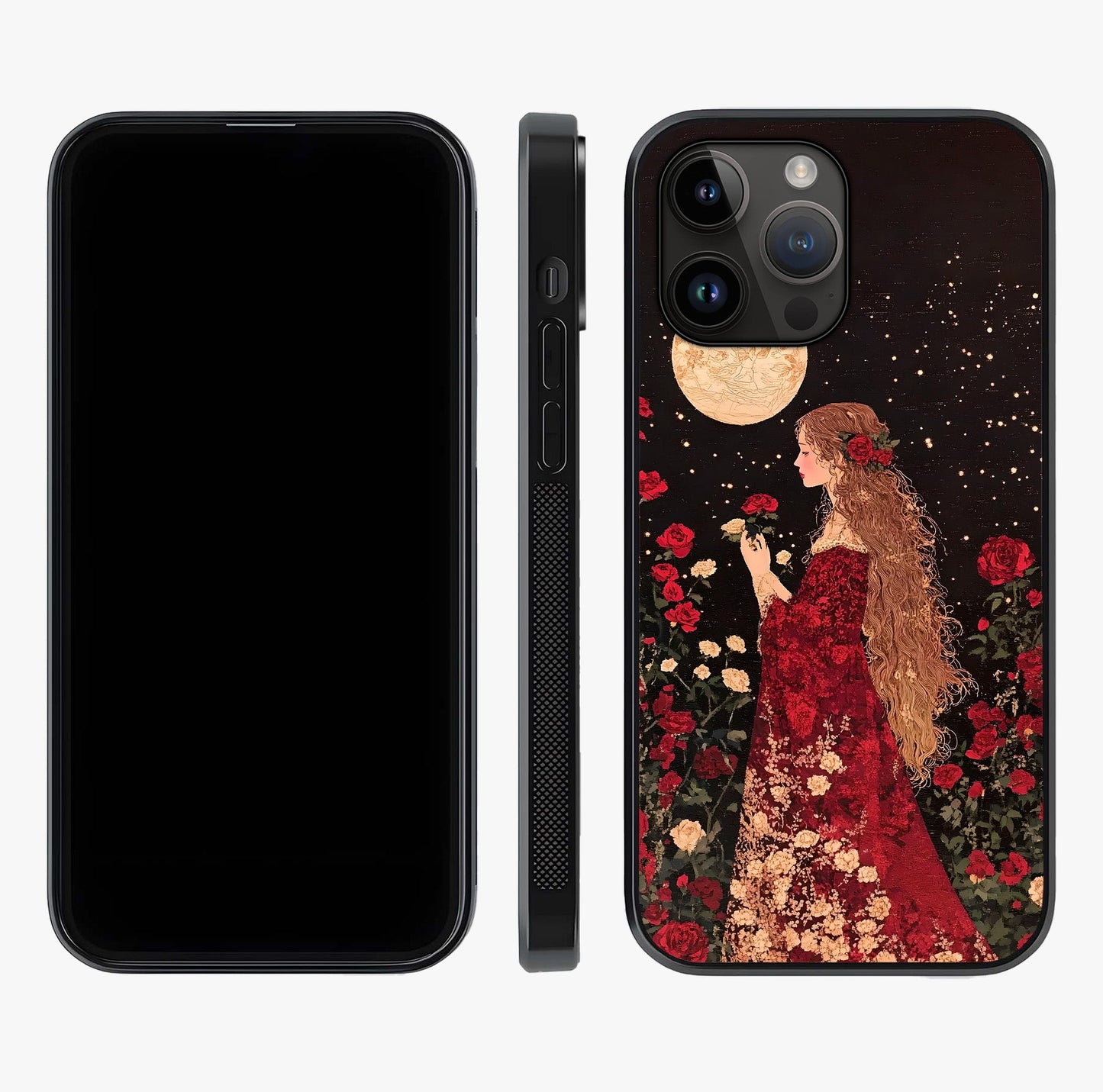 Crimson Dreams Glass Case displayed upright for full design visibility and premium finish.