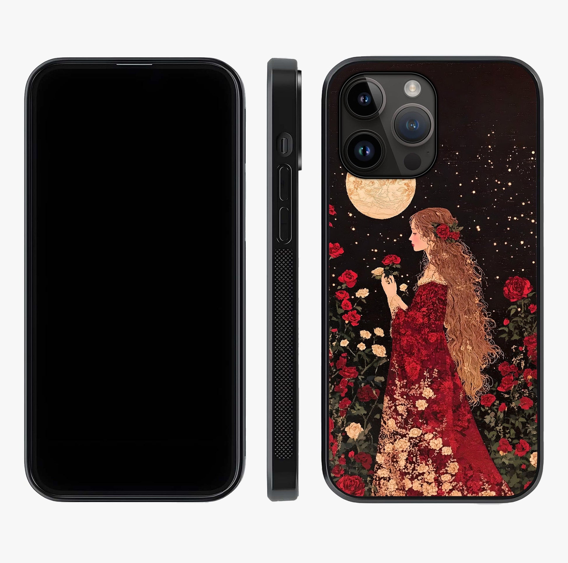 Crimson Dreams Glass Case displayed upright for full design visibility and premium finish.