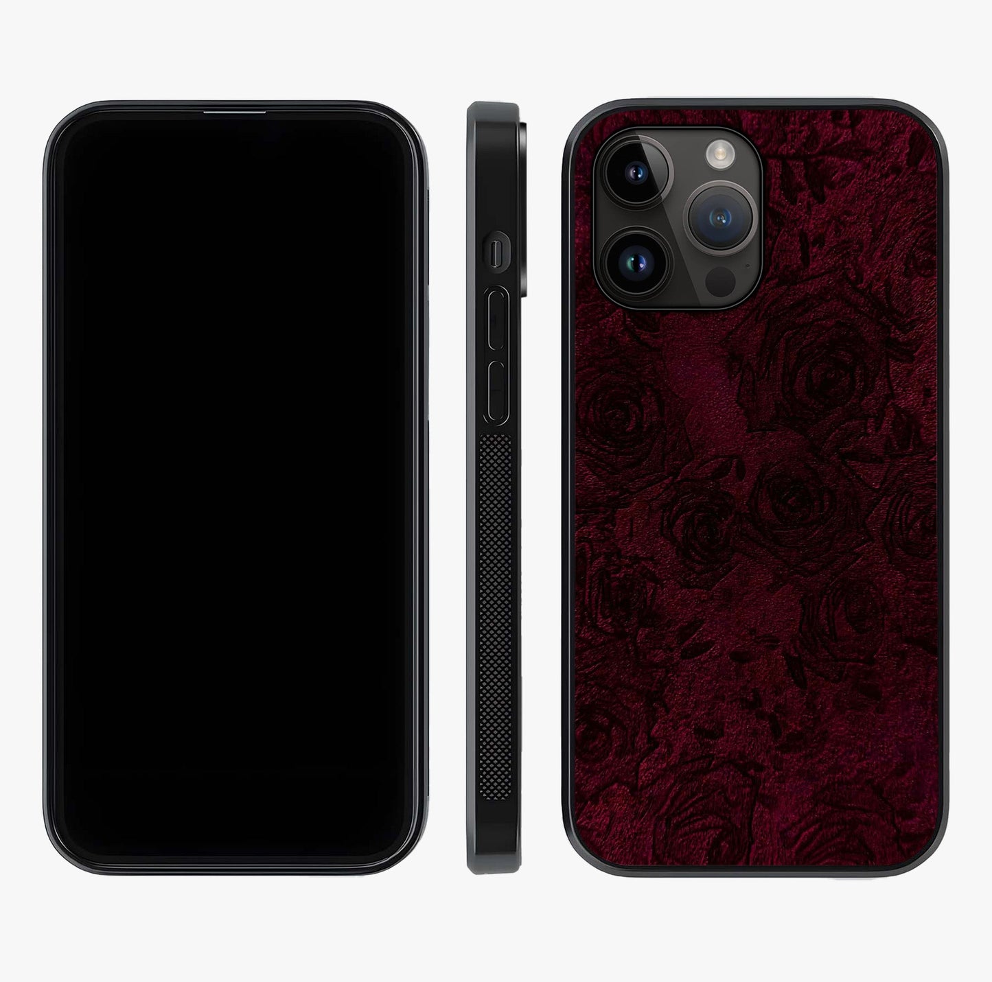 Crimson Fade Flow Glass Case displayed upright for full design visibility and premium finish.