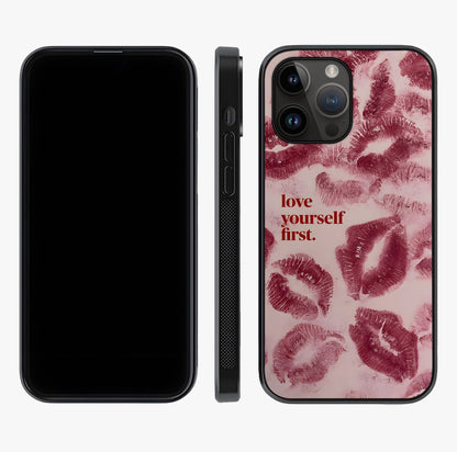 Crimson Kiss Love Glass Case displayed upright for full design visibility and premium finish.
