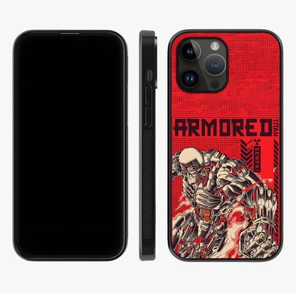Crimson Mecha Titan Glass Case displayed upright for full design visibility and premium finish.