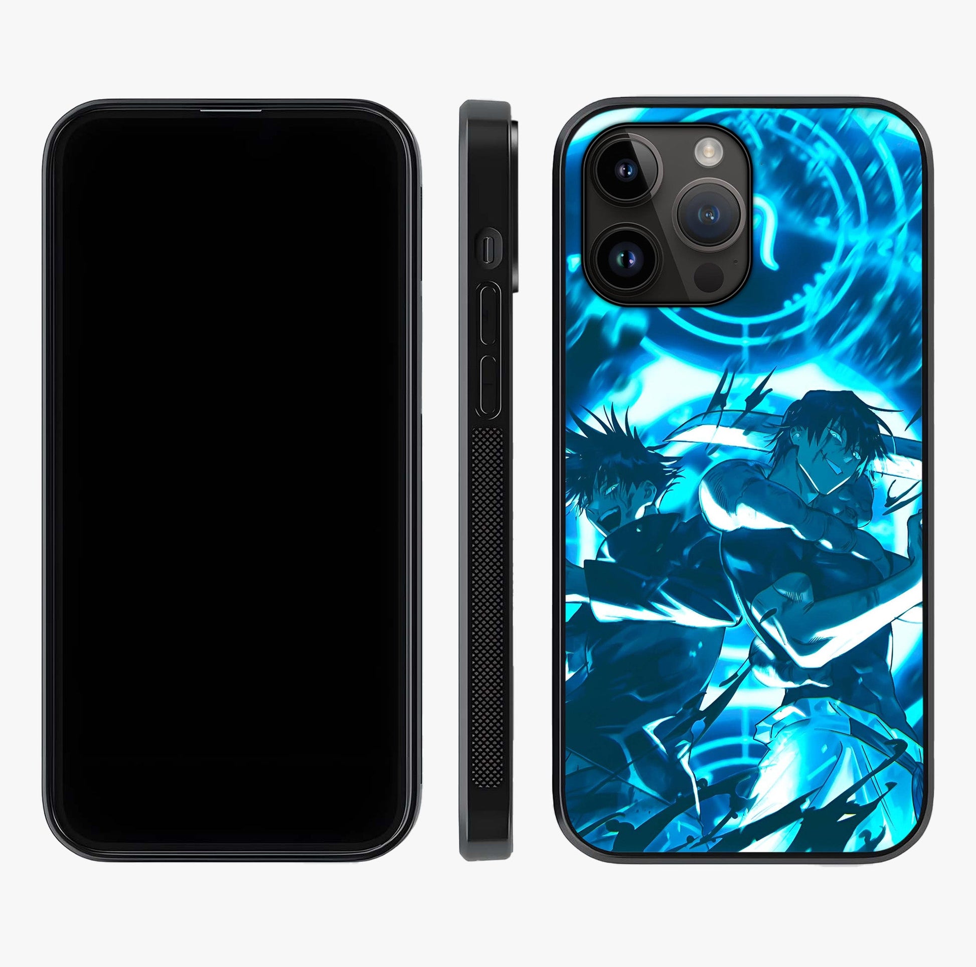 Cursed Energy Clash Glass Case displayed upright for full design visibility and premium finish.