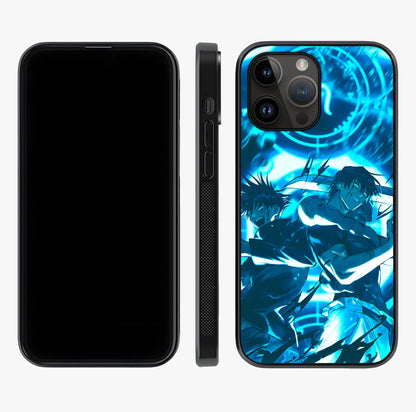 Cursed Energy Clash Glass Case displayed upright for full design visibility and premium finish.