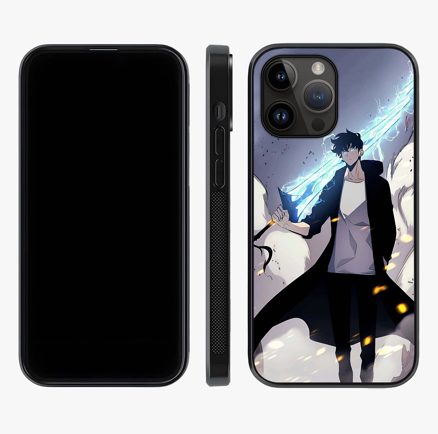 Dark Lightning Anime Warrior Glass Case displayed upright for full design visibility and premium finish.