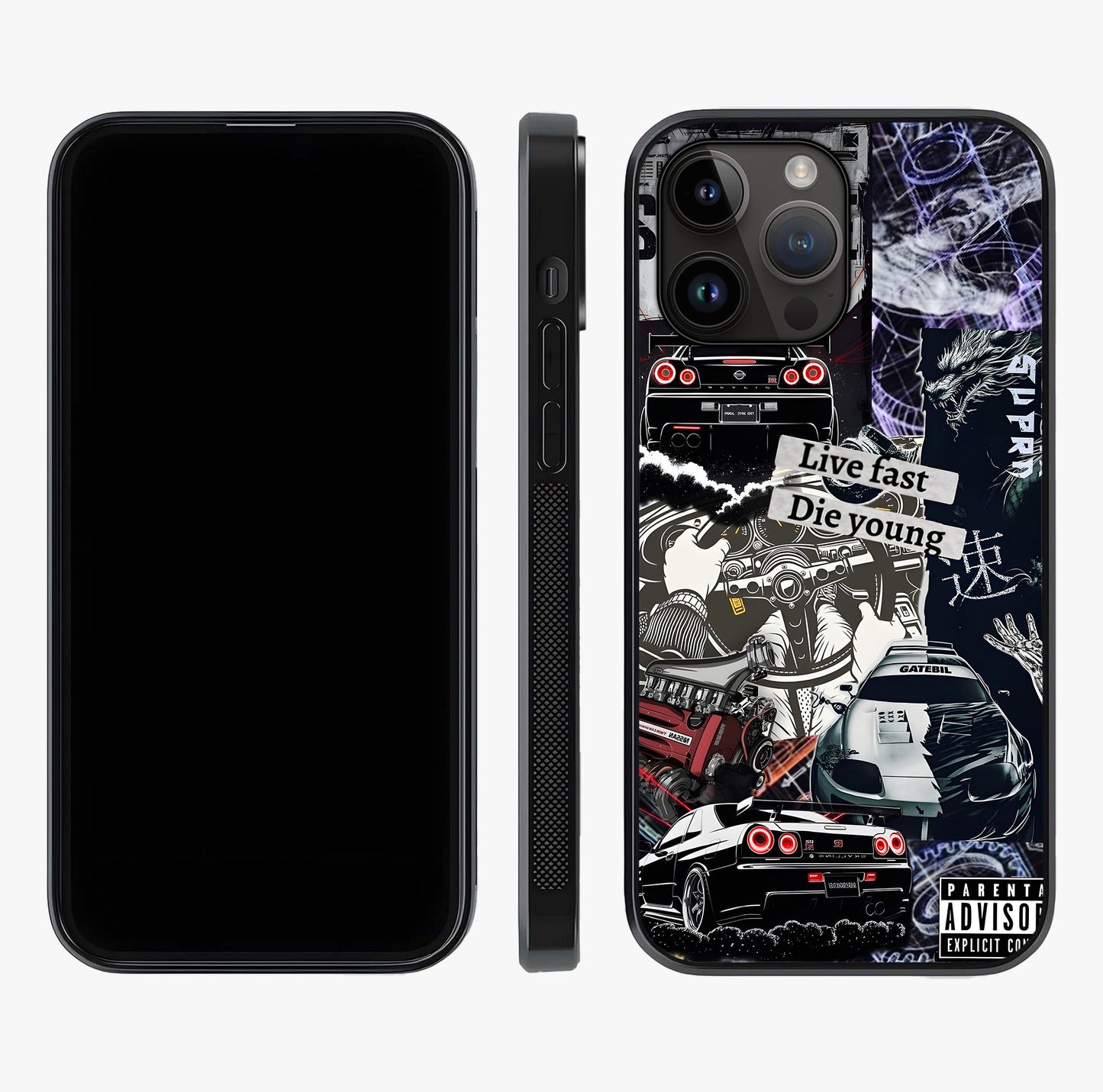 Die Young Glass Case displayed upright for full design visibility and premium finish.