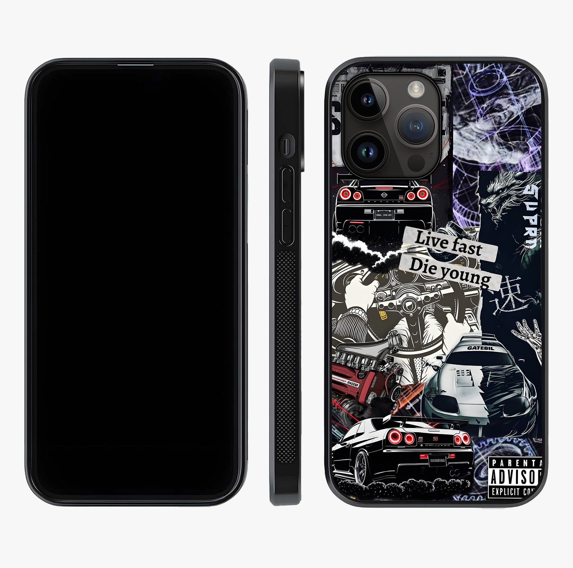 Die Young Glass Case displayed upright for full design visibility and premium finish.
