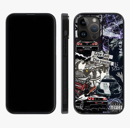 Die Young Glass Case displayed upright for full design visibility and premium finish.
