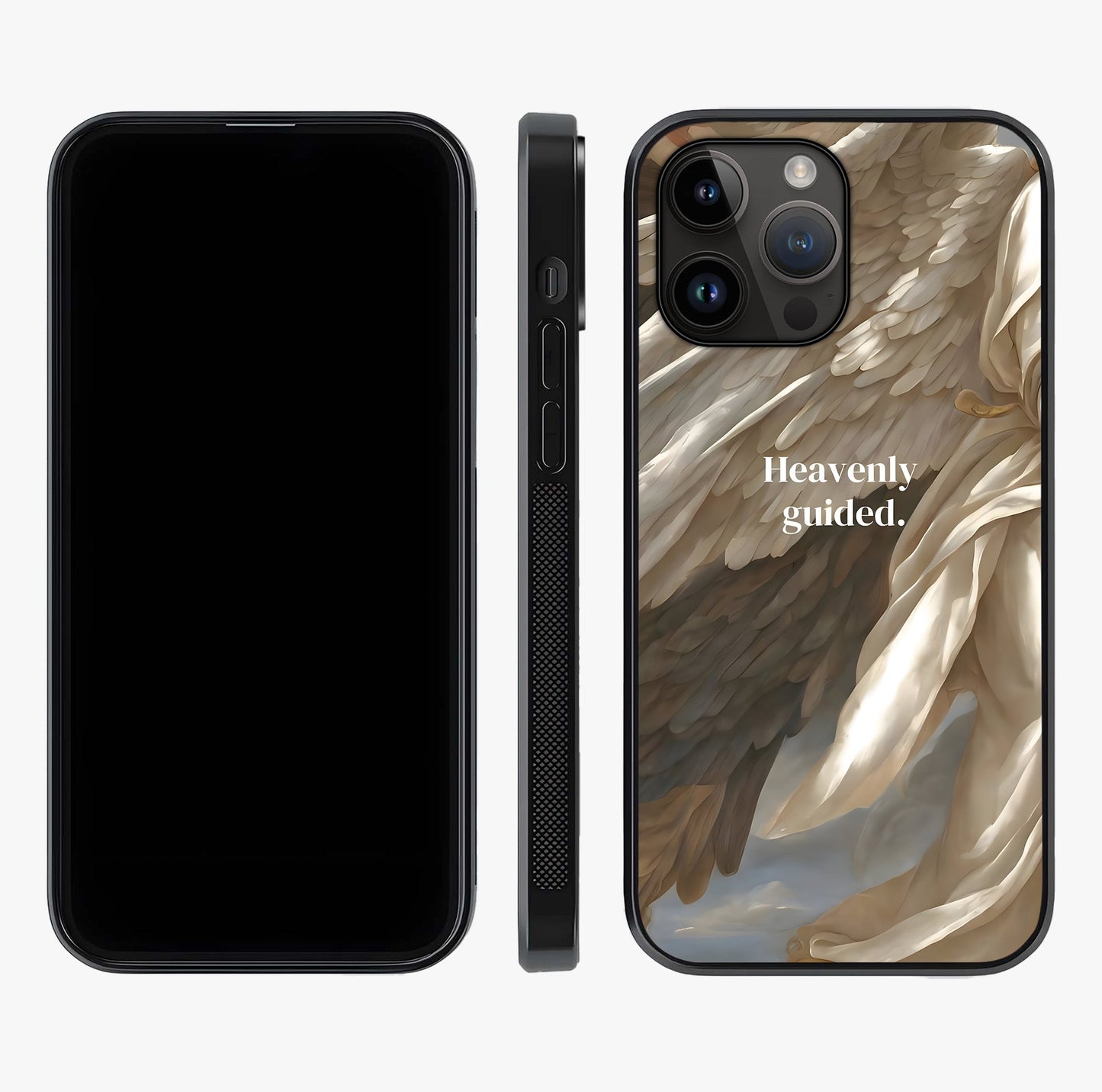 Divine Winged Grace Glass Case displayed upright for full design visibility and premium finish.