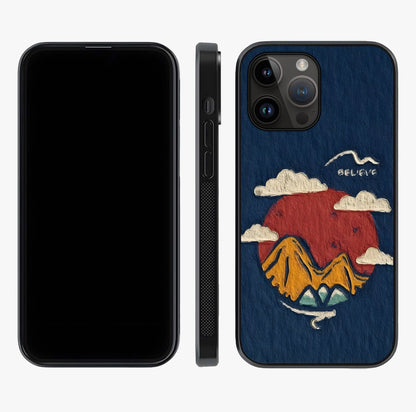 Dream Beyond Mountains Glass Case displayed upright for full design visibility and premium finish.