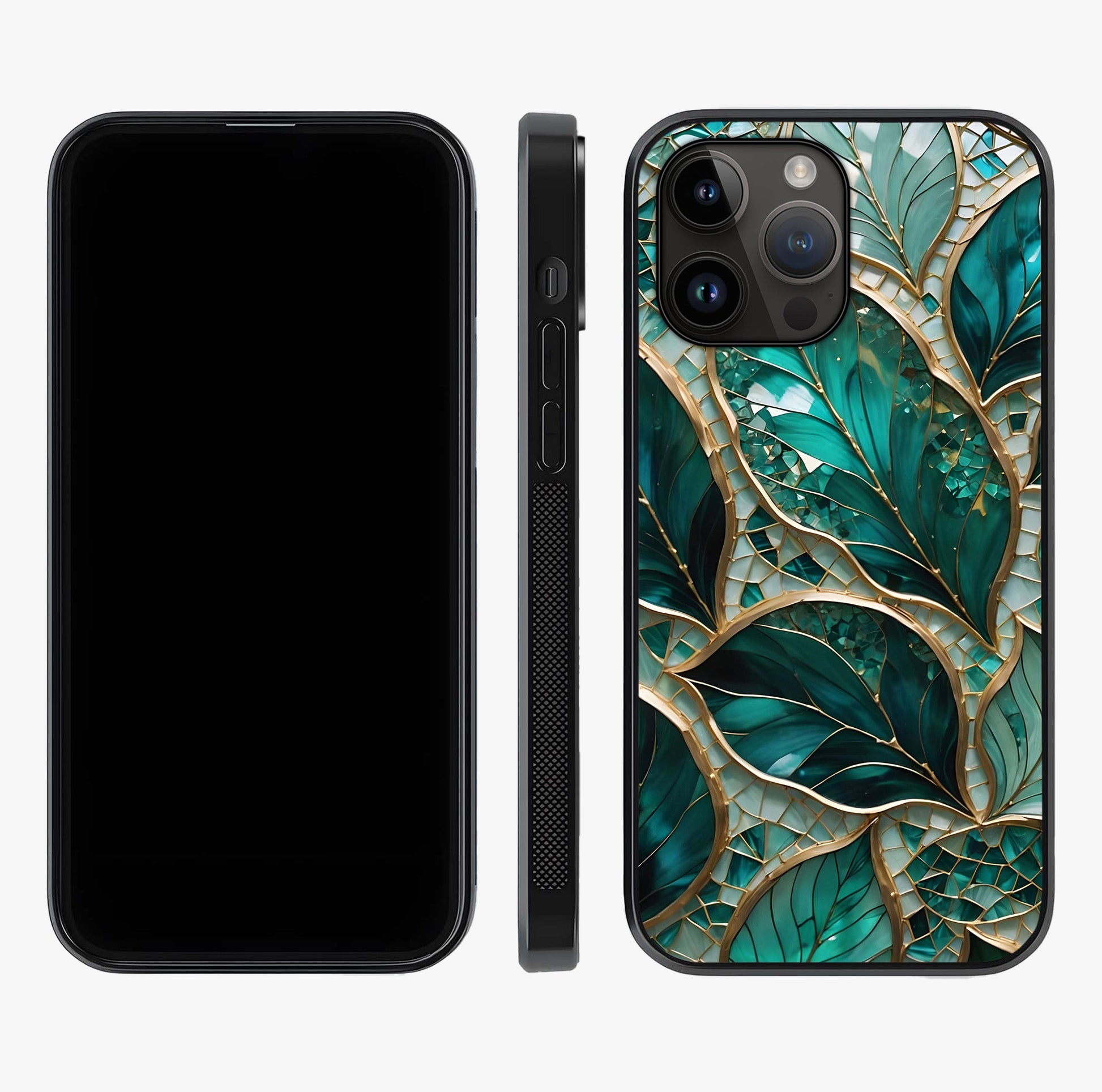 Emerald Leaf Glass Glass Case displayed upright for full design visibility and premium finish.