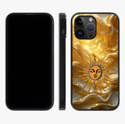 Eternal Golden Glow Glass Case displayed upright for full design visibility and premium finish.