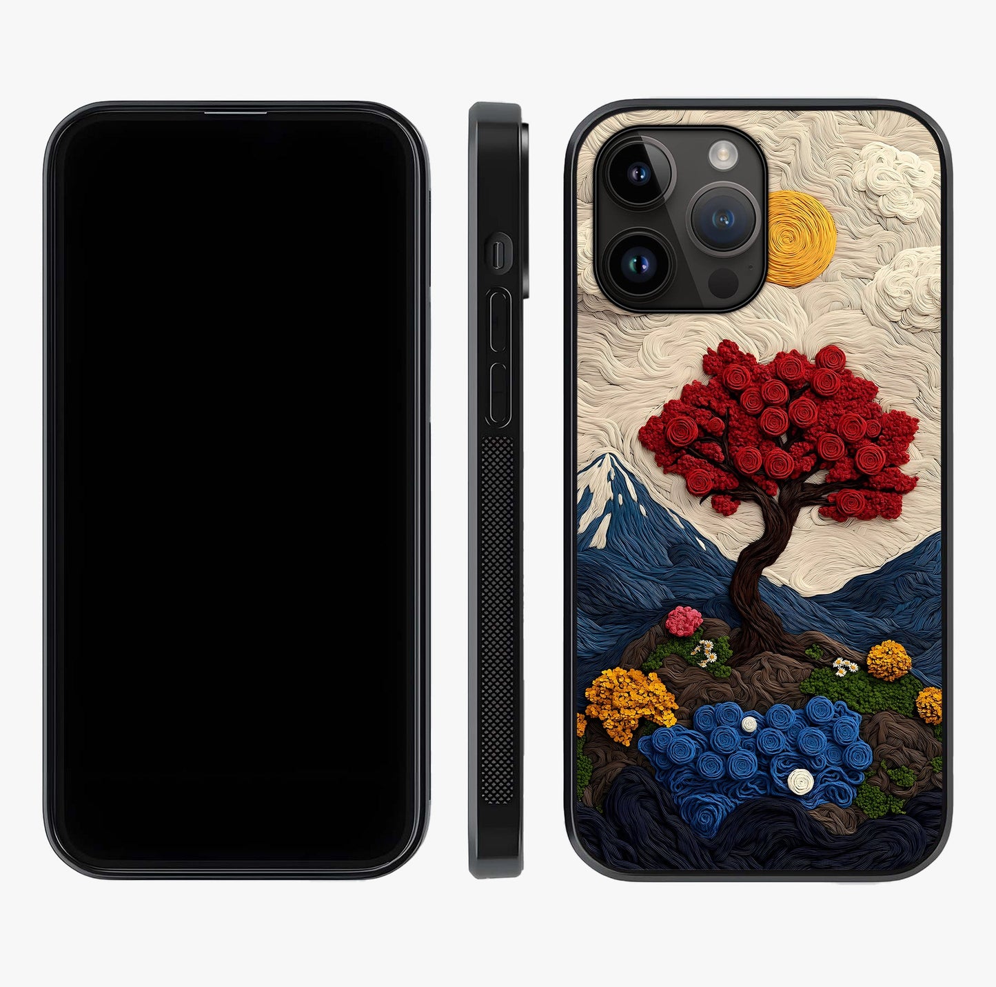 Eternal Nature Tapestry Glass Case displayed upright for full design visibility and premium finish.