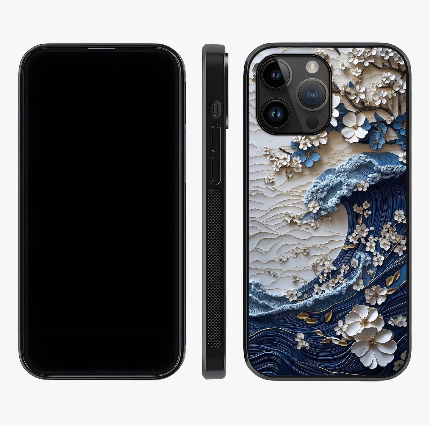 Floral Wave Origami Glass Case displayed upright for full design visibility and premium finish.