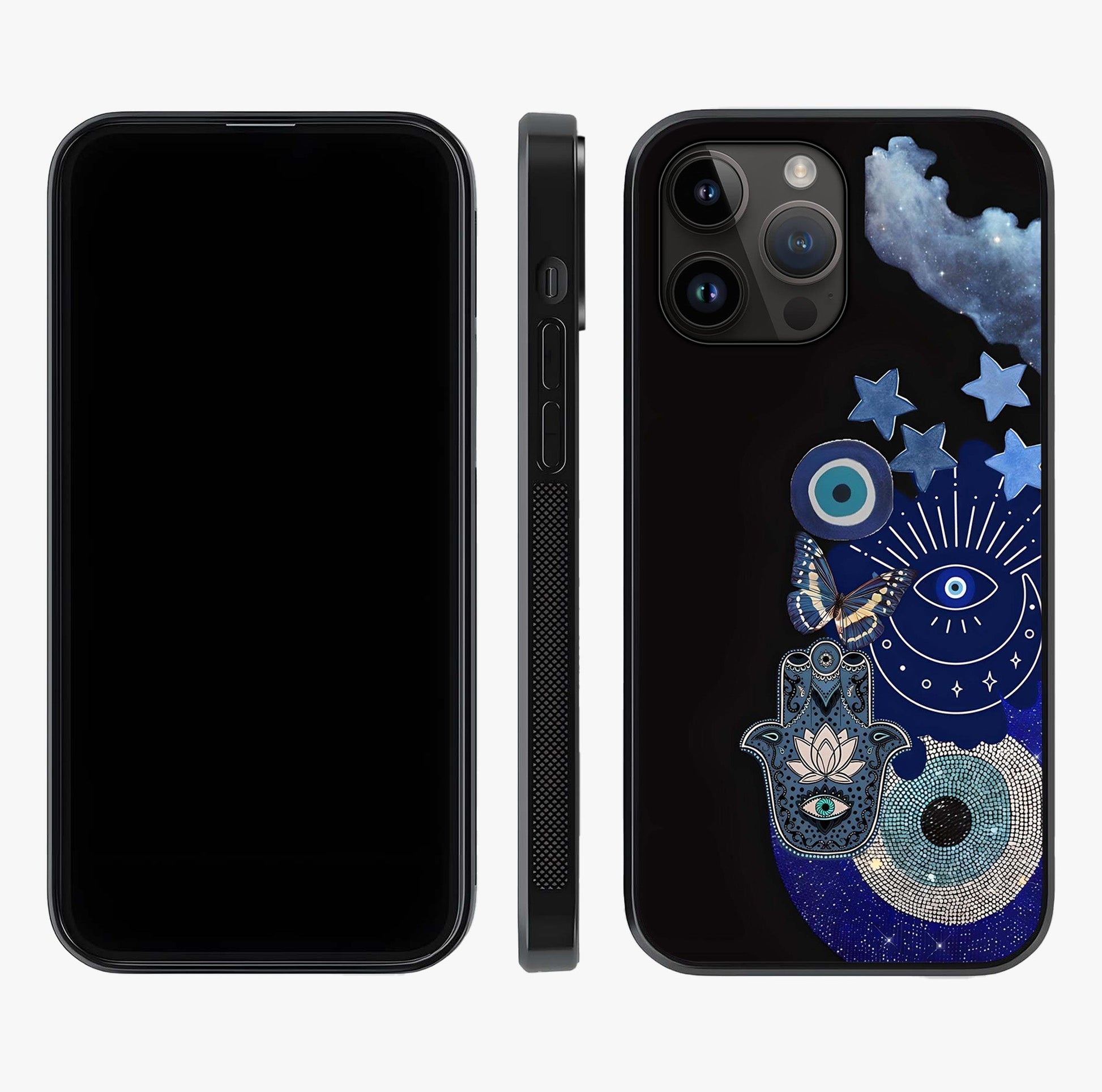 Galactic Charm Cluster Glass Case displayed upright for full design visibility and premium finish.