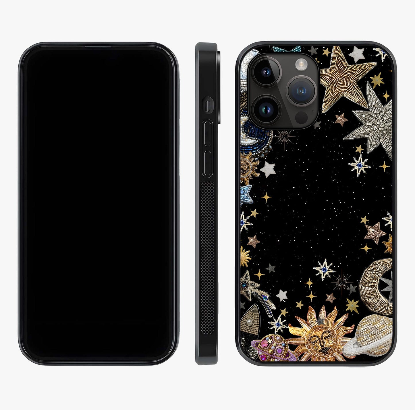 Galactic Jewel Stars Glass Case displayed upright for full design visibility and premium finish.