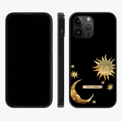 Golden Celestial Charm Glass Case displayed upright for full design visibility and premium finish.