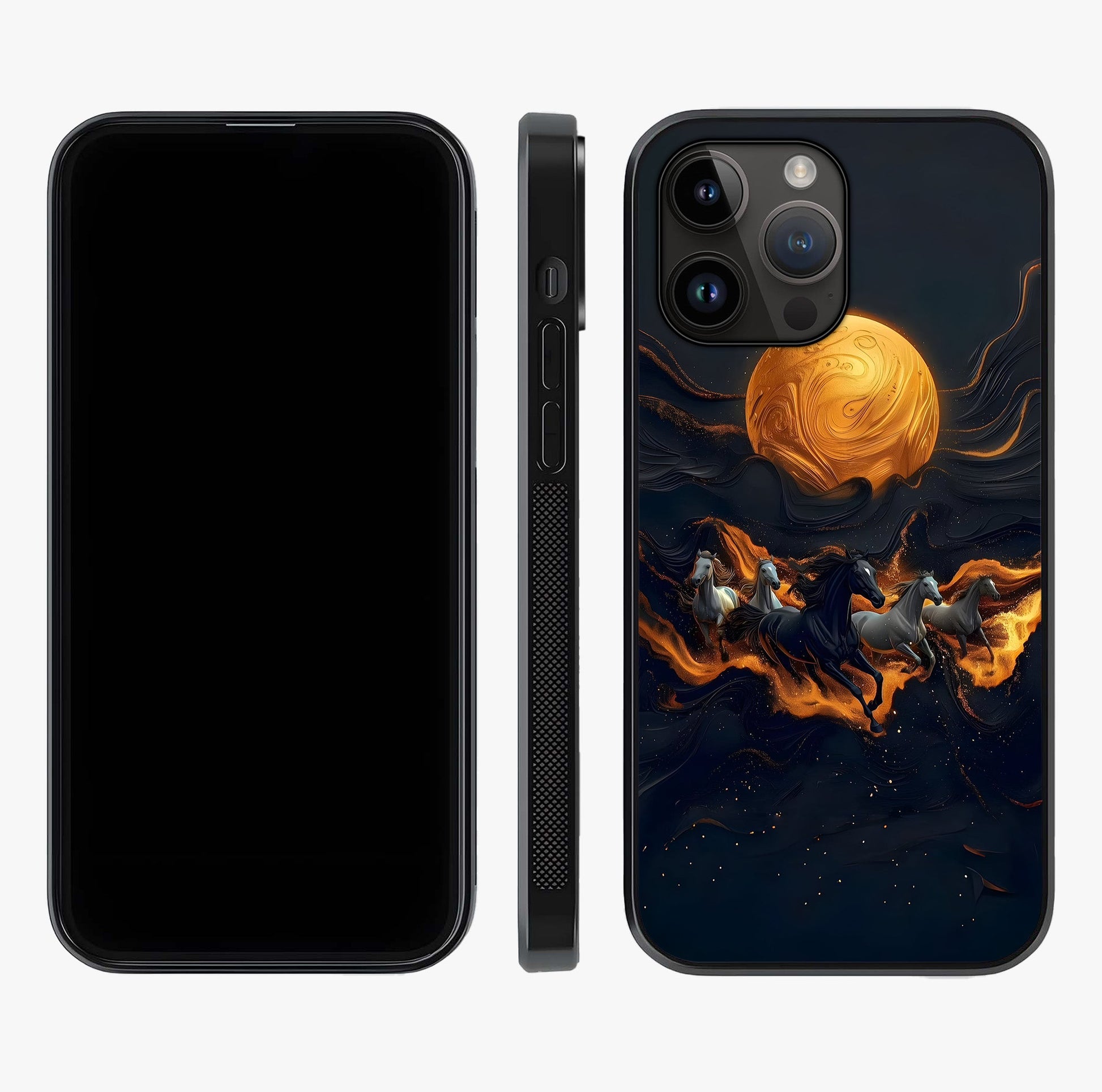 Golden Stallion Moonride Glass Case displayed upright for full design visibility and premium finish.