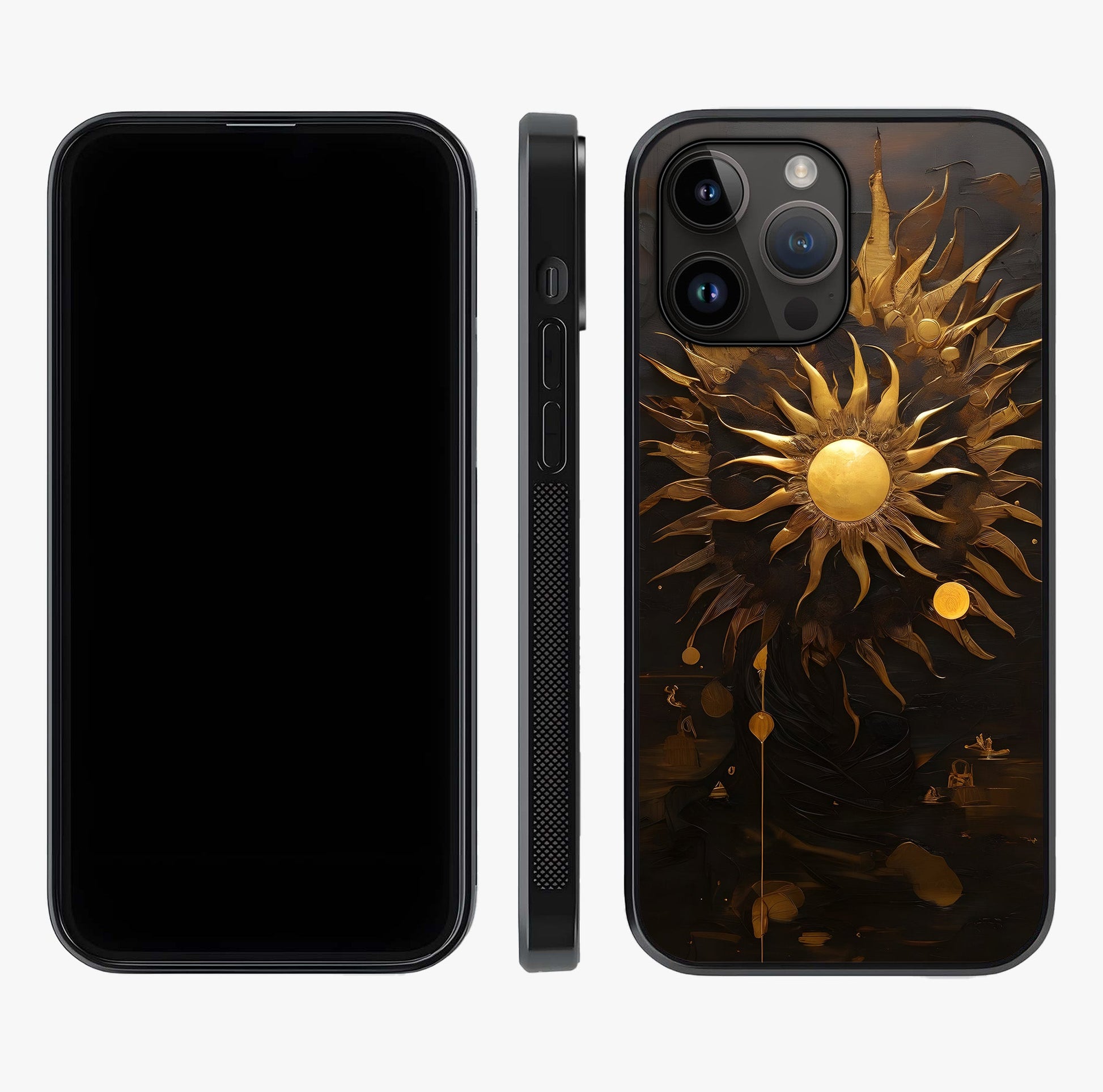Golden Sun Majesty Glass Case displayed upright for full design visibility and premium finish.