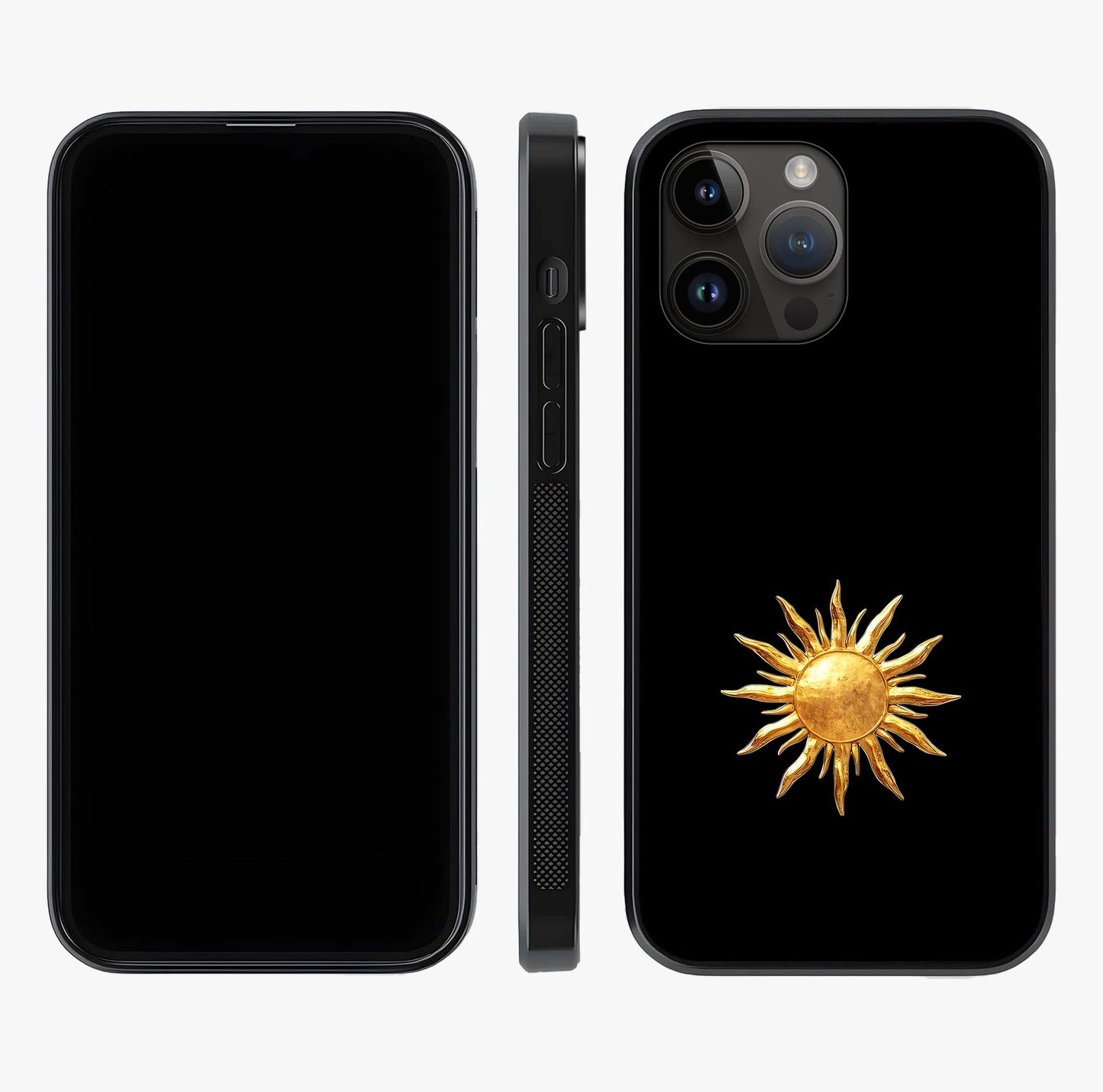 Golden Sun Minimalism Glass Case displayed upright for full design visibility and premium finish.