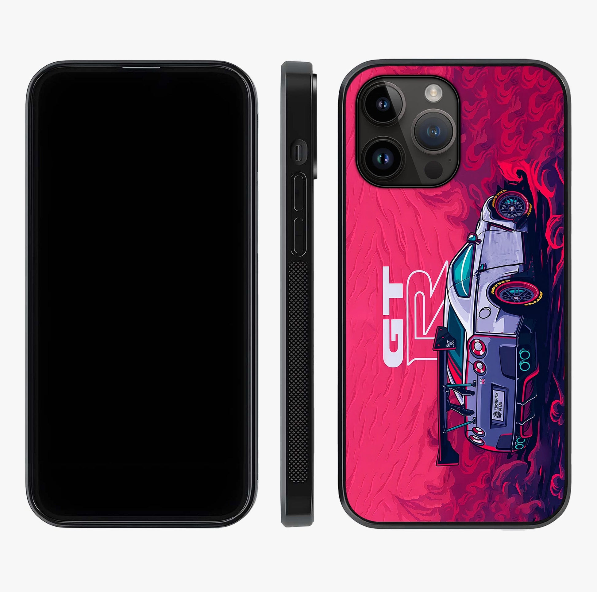 GT R Car Pattern Glass Case displayed upright for full design visibility and premium finish.