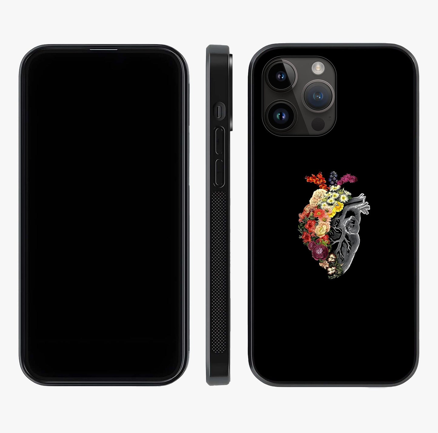 Heart With Flowers Glass Case displayed upright for full design visibility and premium finish.