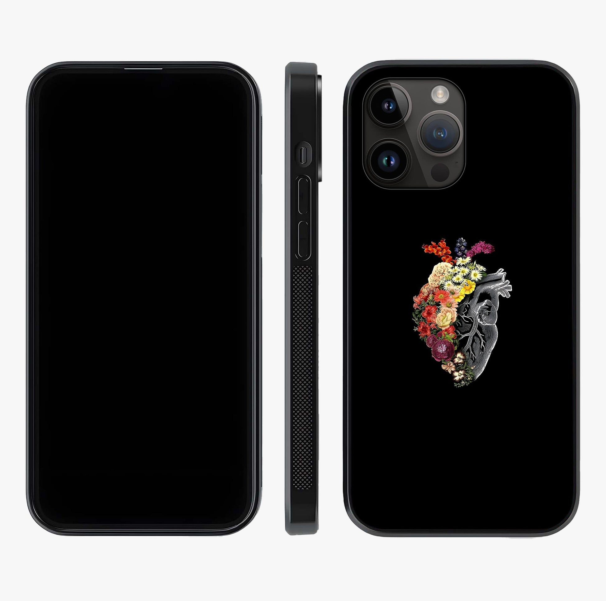 Heart With Flowers Glass Case displayed upright for full design visibility and premium finish.
