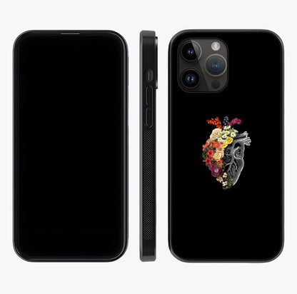 Heart With Flowers Glass Case displayed upright for full design visibility and premium finish.