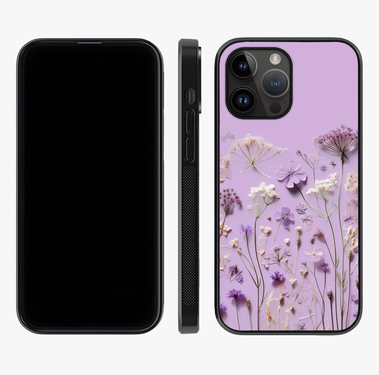 Lavender Blossom Dream Glass Case displayed upright for full design visibility and premium finish.