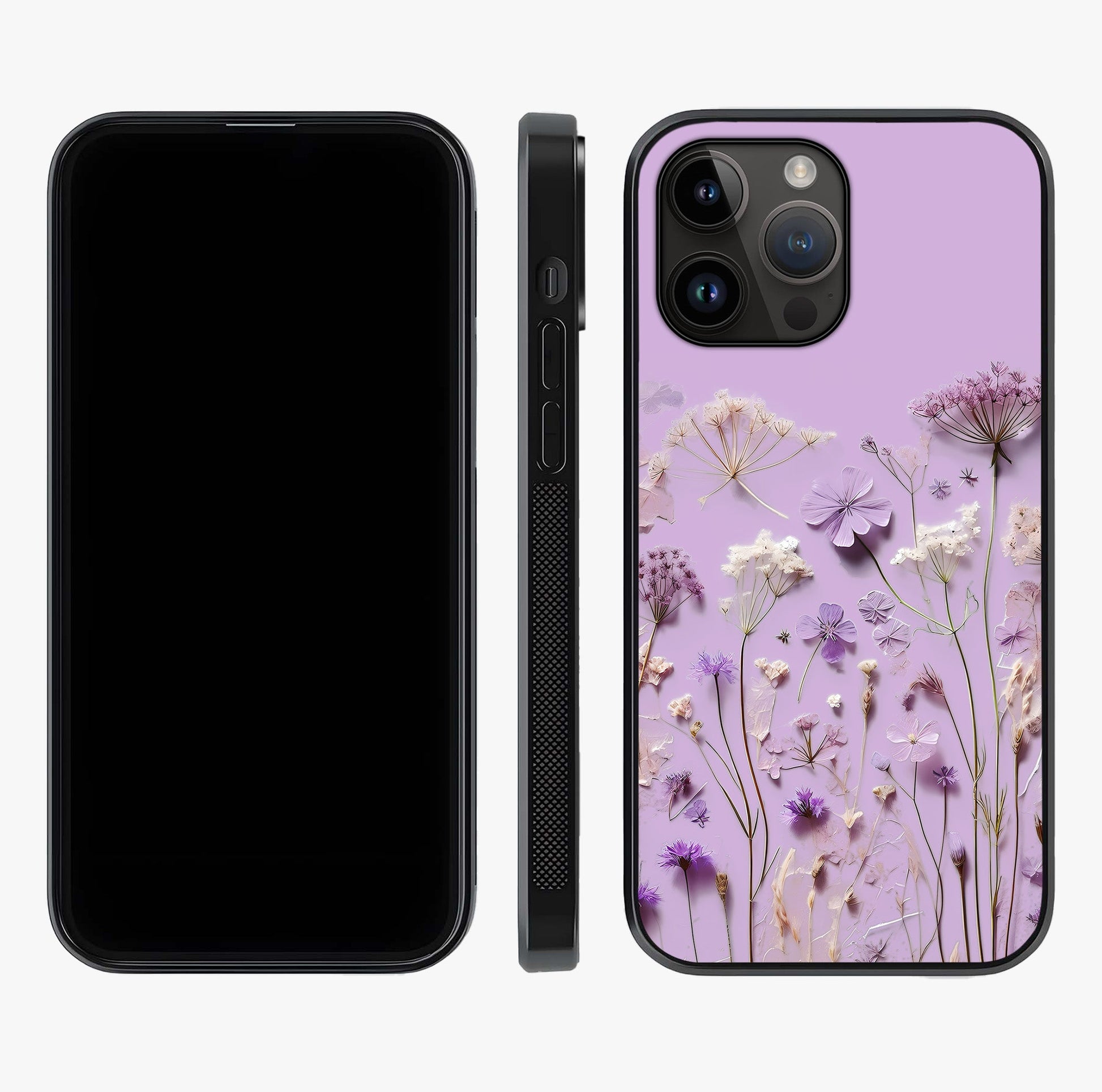 Lavender Blossom Dream Glass Case displayed upright for full design visibility and premium finish.