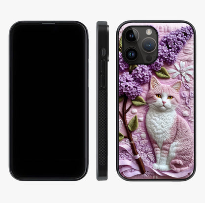 Lavender Cat Whimsy Glass Case displayed upright for full design visibility and premium finish.