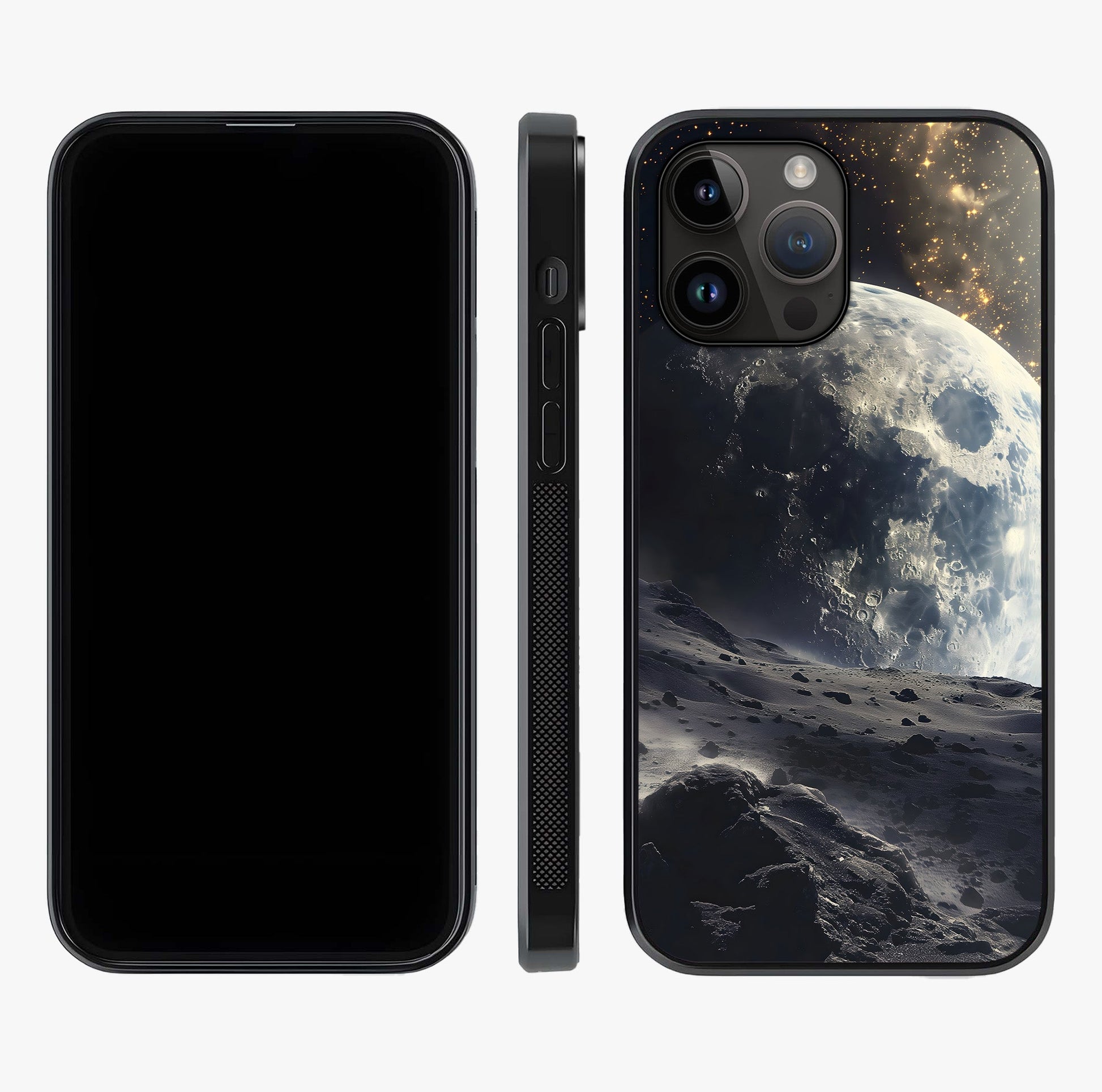 Lunar Horizon Glow Glass Case displayed upright for full design visibility and premium finish.