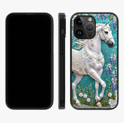 Majestic Floral Stallion Glass Case displayed upright for full design visibility and premium finish.