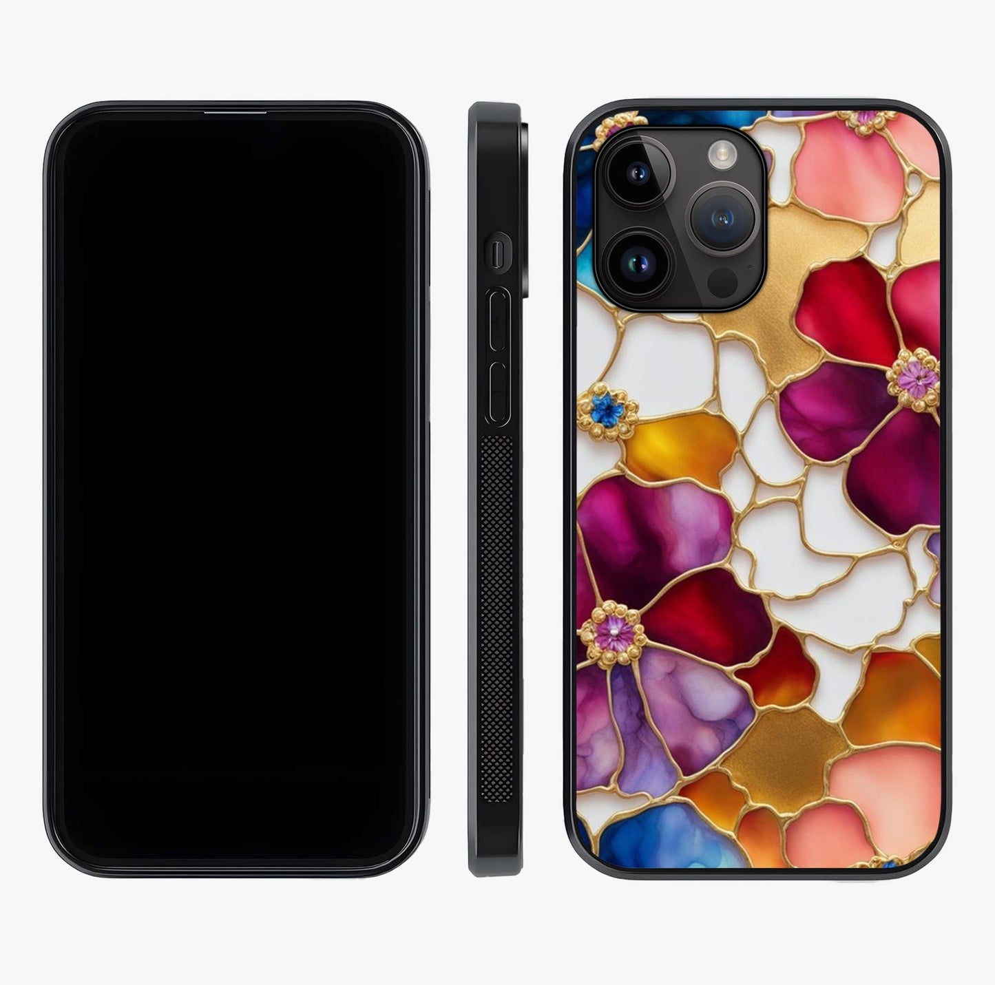 Marble Flower Pattern Glass Case displayed upright for full design visibility and premium finish.